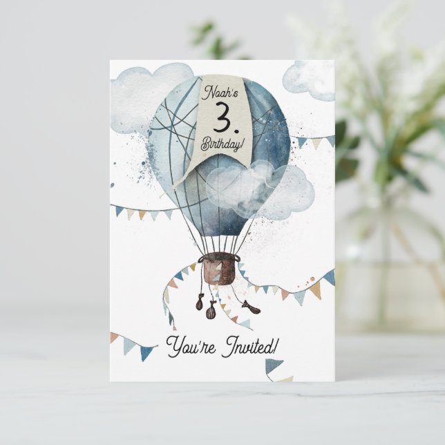 Invitation Watercolor Hot Air Balloon // Anniversaire de l’en (Debout devant)