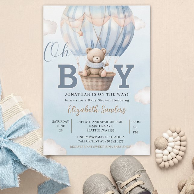 Invitation Watercolor Hot Air Balloon Teddy Bear Baby Shower (Créateur téléchargé)