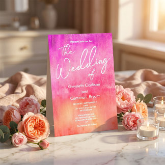 Invitation Watercolor Hot Pink and Orange Wedding