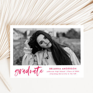 Invitation Watercolor Hot rose Brush Script Graduation Party