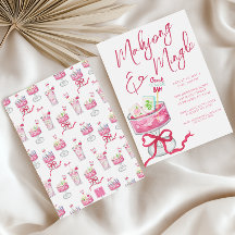 Watercolor Hot rose Mahjong Cocktails Party