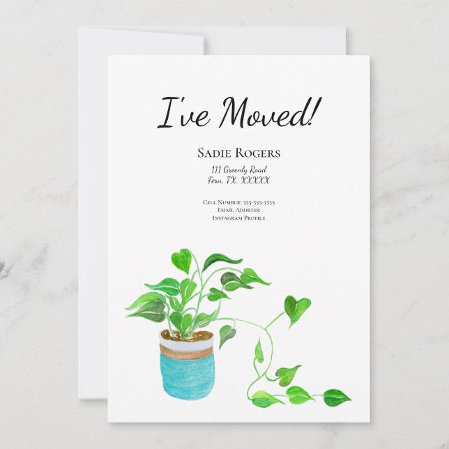 Invitation Watercolor House Plante Pothos Plante Moving (Devant)