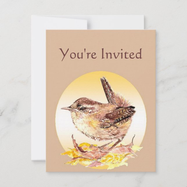 Invitation Watercolor House Wren Bird Bird Birthda (Devant)
