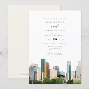 Invitation Watercolor Houston Texas City Skyline Mariage