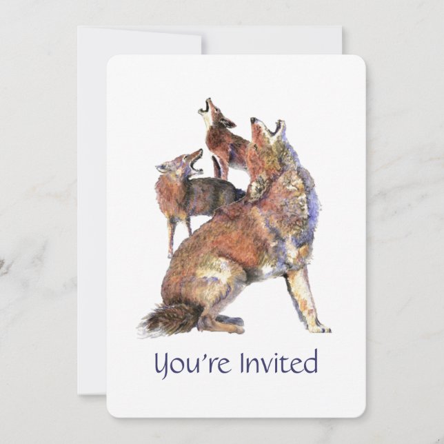 Invitation Watercolor Howgood Coyote Anniversaire Party (Devant)