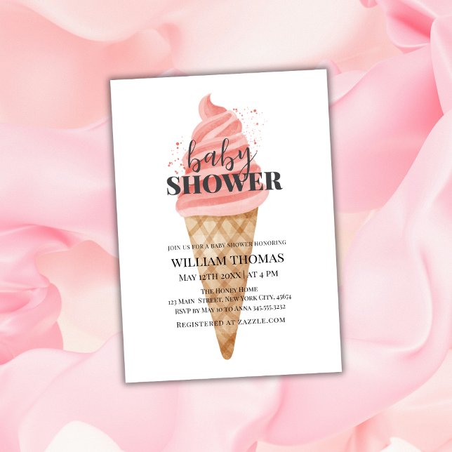 Invitation Watercolor Ice Cream Baby shower Scoop (Watercolor Ice Cream Scoop Baby Shower Invitation)