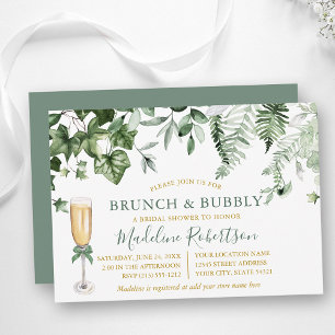 Invitation Watercolor Ivy Ferns Sage Green Gold Bridal Brunch