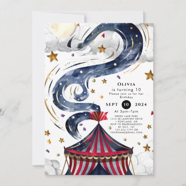 Invitation Watercolor Kids Circus Anniversaire (Devant)