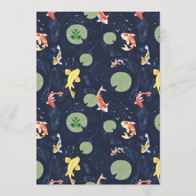 Invitation Watercolor Koi Fish Pond Seamless Pattern (Devant)