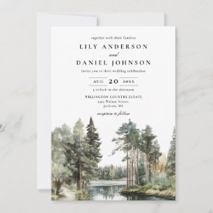 Invitation Watercolor Lake Forest Woodland Mariage QR Code
