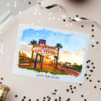 Watercolor Las Vegas Sign Wedding Save The Date