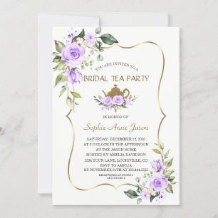 Invitation Watercolor Lavender Flowers Gold Bridal Tea Party