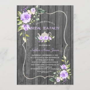 Invitation Watercolor Lavender Flowers Wood Bridal Tea Party