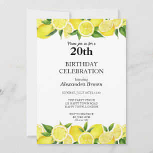 Invitation Watercolor Lemon 20th Birthday Photo Party