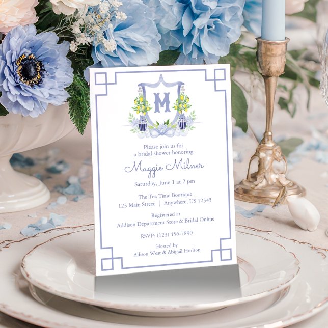 Invitation Watercolor Lemon Tree Monogram Crest (Créateur téléchargé)