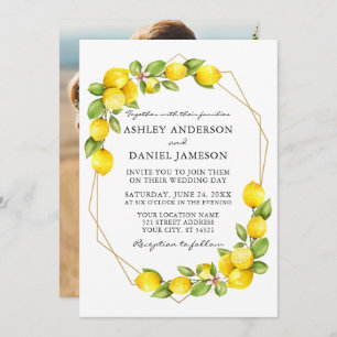 Invitation Watercolor Lemons Green Photo Geo Frame Mariage