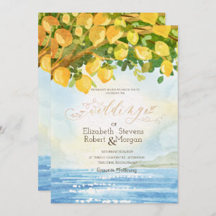 Invitation Watercolor Lemons Ocean Mariage