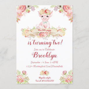 Invitation Watercolor Little Piglet fête d'anniversaire