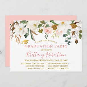 Invitation Watercolor Magnolias Rose Gold Graduation Party