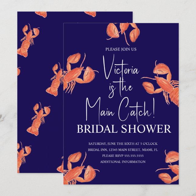 Invitation Watercolor Main Catch Lobster Bridal Shower (Devant / Derrière)