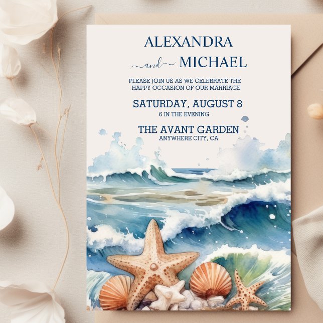 Invitation Watercolor Mariage de plage tropicale (Créateur téléchargé)
