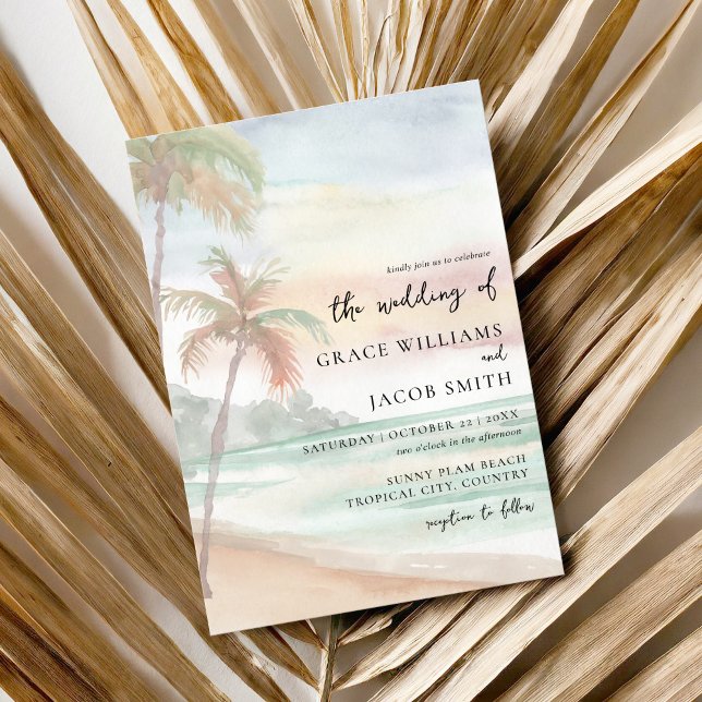 Invitation Watercolor Mariage de plage tropicale (Créateur téléchargé)