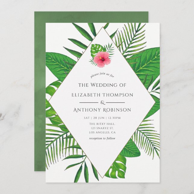 Invitation Watercolor Mariage de plage tropicale (Devant / Derrière)