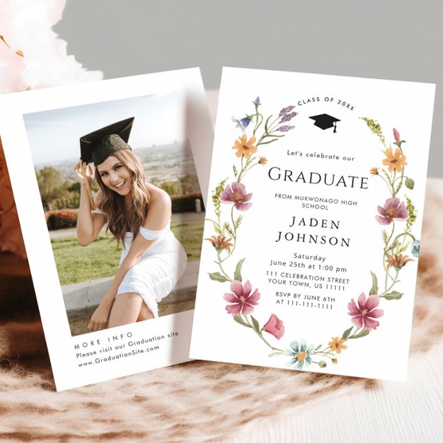 Invitation Watercolor Meadow Fleur sauvage Boho Graduation Pa (Créateur téléchargé)