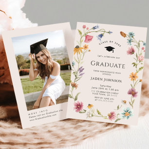 Invitation Watercolor Meadow Fleur sauvage Boho Graduation Pa