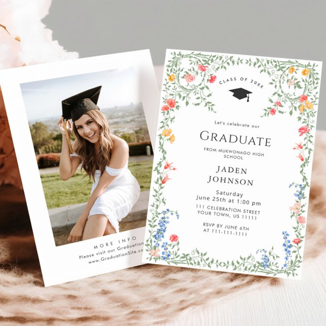 Invitation Watercolor Meadow Fleur sauvage Boho Graduation Pa (Créateur téléchargé)