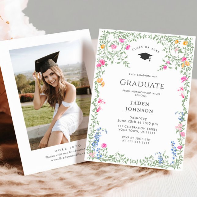 Invitation Watercolor Meadow Fleur sauvage Boho Graduation Pa (Créateur téléchargé)