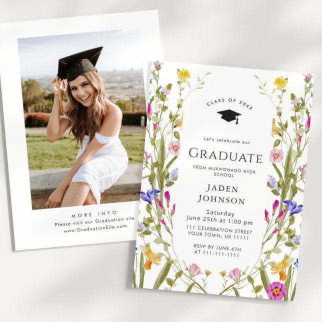 Invitation Watercolor Meadow Fleur sauvage Boho Graduation Pa (Créateur téléchargé)