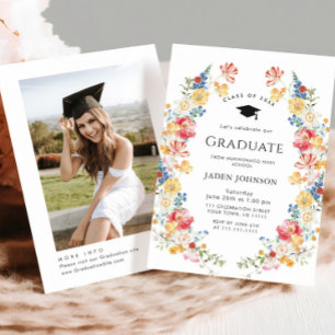 Invitation Watercolor Meadow Fleur sauvage Boho Graduation Pa