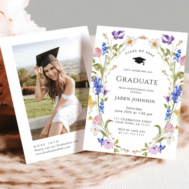 Invitation Watercolor Meadow Fleur sauvage Boho Graduation Pa (Créateur téléchargé)