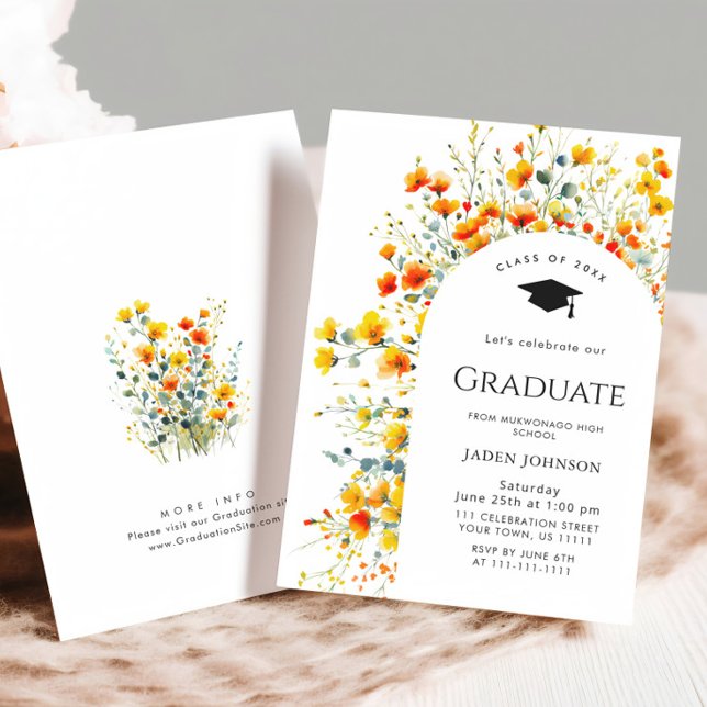 Invitation Watercolor Meadow Fleur sauvage Boho Graduation Pa (Créateur téléchargé)
