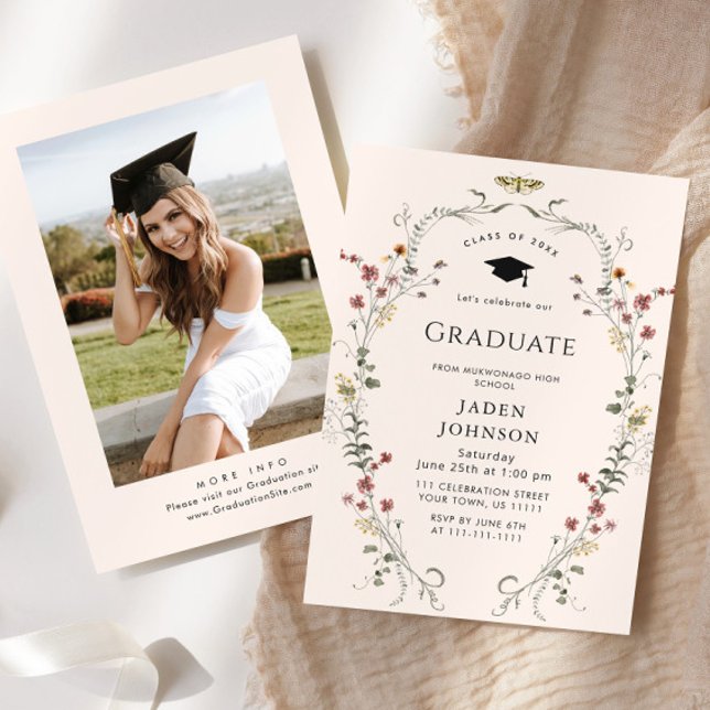 Invitation Watercolor Meadow Fleur sauvage Boho Graduation Pa (Créateur téléchargé)