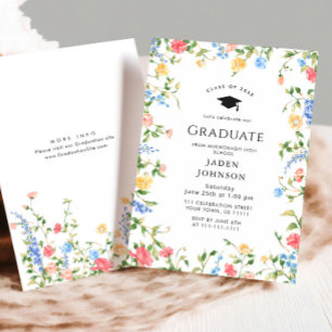 Invitation Watercolor Meadow Fleur sauvage Boho Graduation Pa