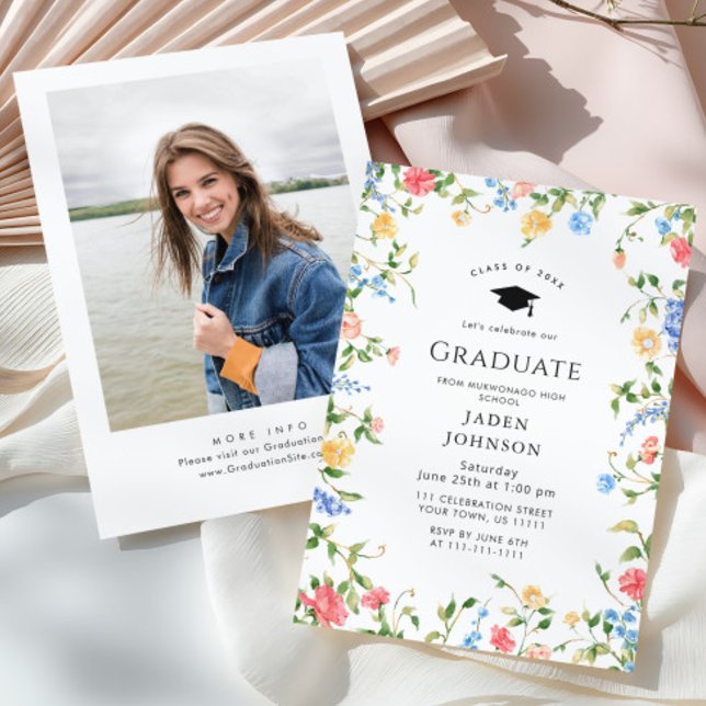 Invitation Watercolor Meadow Fleur sauvage Boho Graduation Pa (Créateur téléchargé)