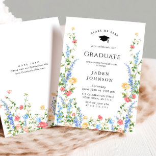 Invitation Watercolor Meadow Fleur sauvage Boho Graduation Pa