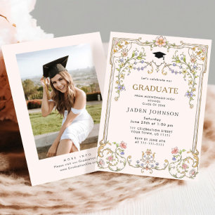 Invitation Watercolor Meadow Fleur sauvage Boho Graduation Pa