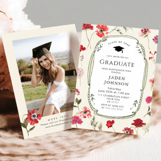 Invitation Watercolor Meadow Wildflower Boho Graduation Party
