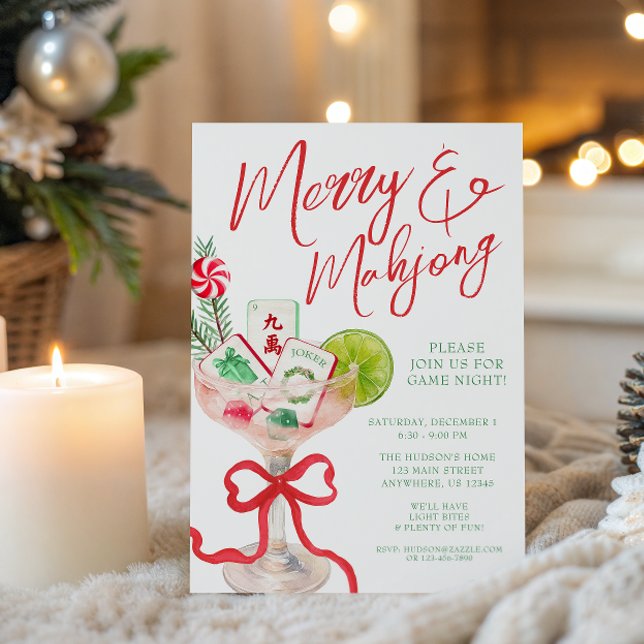 Invitation Watercolor Merry Mahjong Christmas Cocktail Party (Créateur téléchargé)