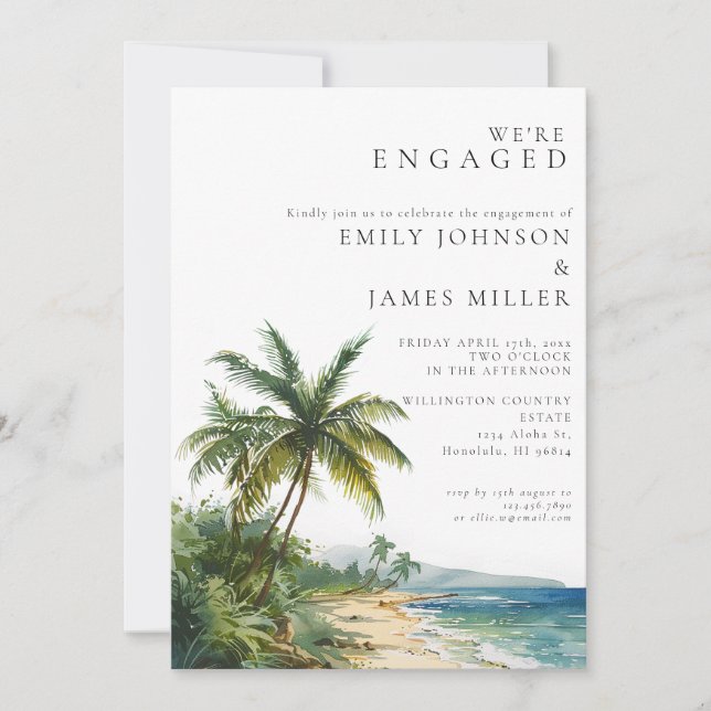 Invitation Watercolor moderne Tropical Beach Engagement Party (Devant)