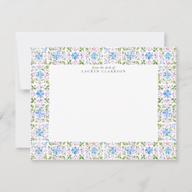 Invitation Watercolor Moroccan Tiles Stationery Note Card (Devant)