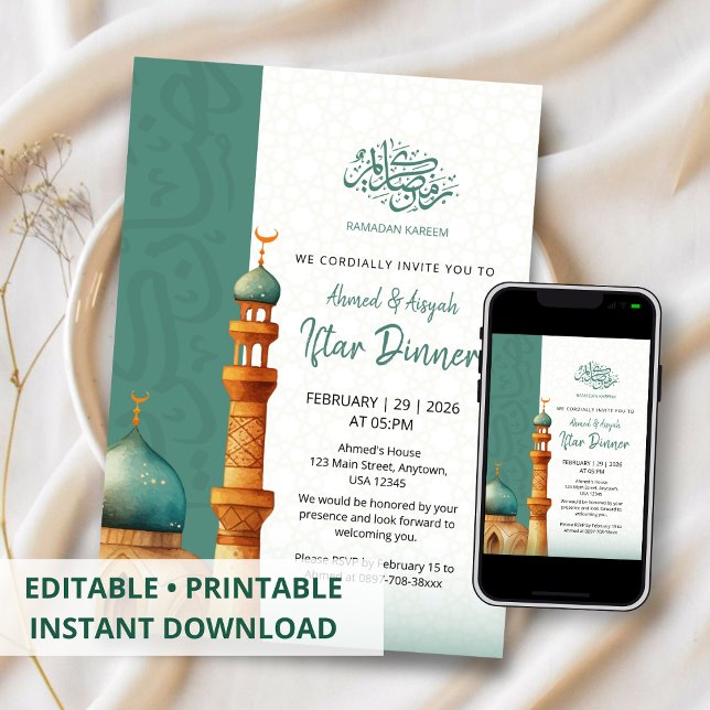 Invitation Watercolor Mosque Illustration Iftar Dinner (Créateur téléchargé)