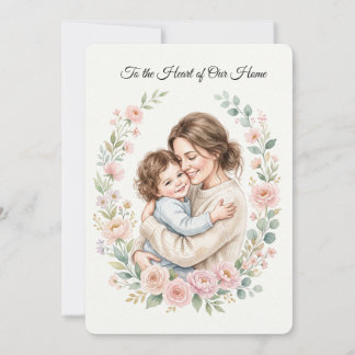 Invitation Watercolor Mother and Child Hug with Floral Wreath