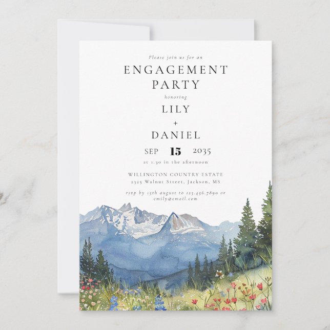 Invitation Watercolor Mountain Fleurs sauvages (Devant)