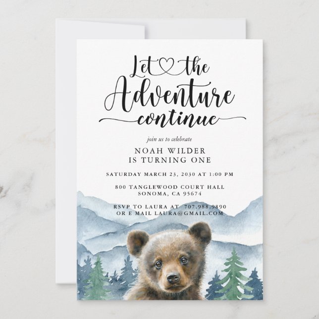 Invitation Watercolor Mountain Forest Boy First Birthday (Devant)