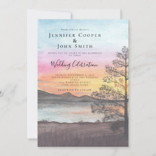 Invitation Watercolor Mountain Lake Voir le Mariage