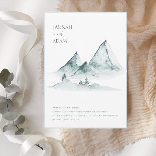 Invitation Watercolor Mountain Mariage d'hiver vert et blanc